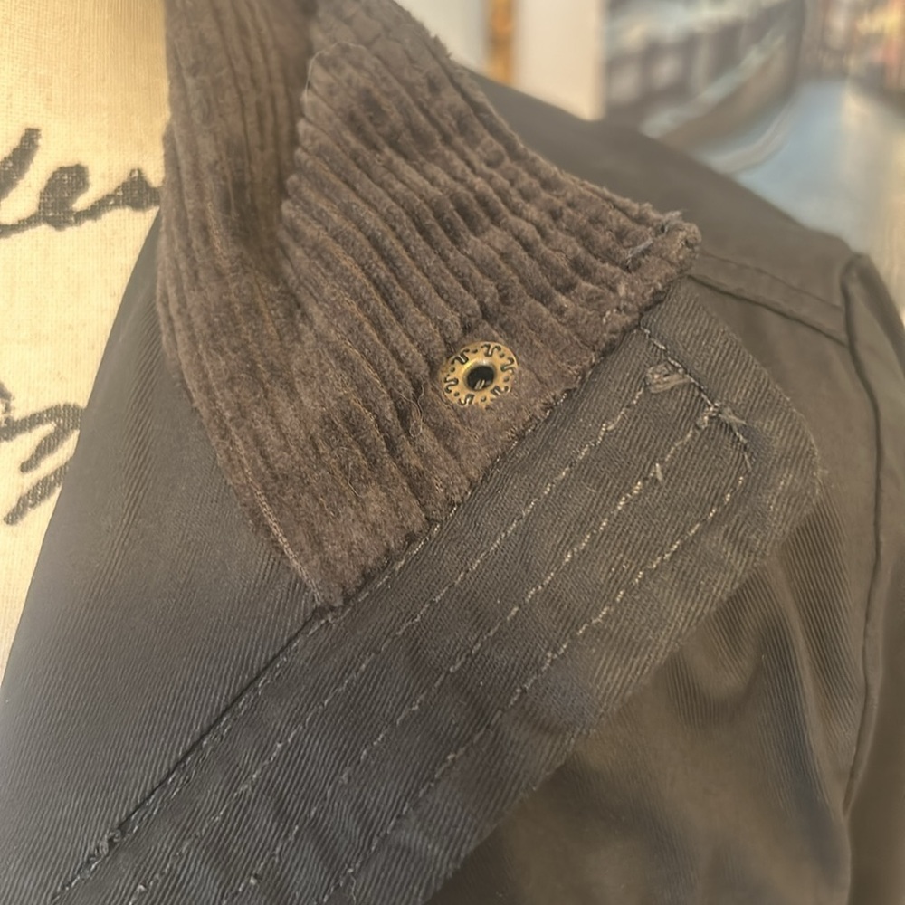 NWT grey/olive fitted utility jacket w corduroy collar and fun floral lining! XS - Picture 4 of 6